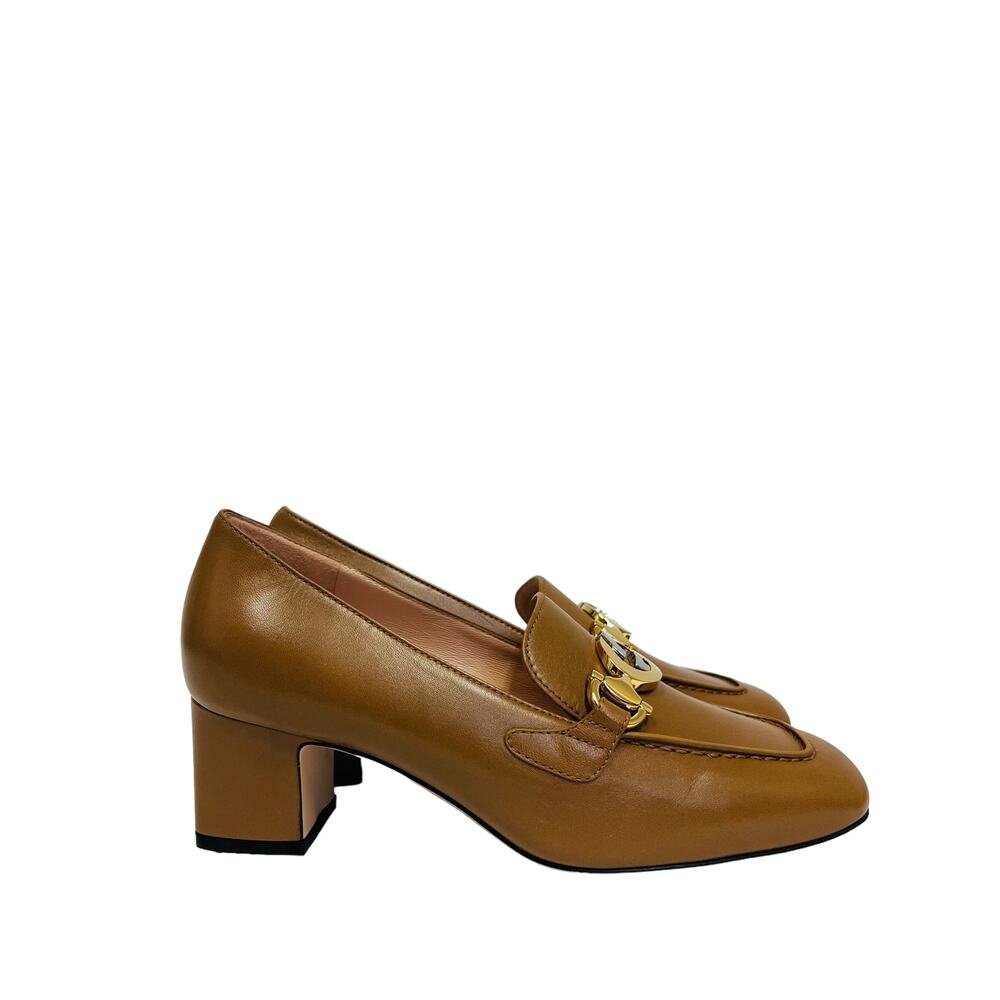 GUCCI Brown Leather Interlocking G Zumi Logo Square Toe Block Heel Loafers 36.5 - Picture 5 of 10